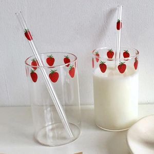 Wijnglazen 300 ml Aardbeien Leuke glazen beker met rietje Creatief transparant water Student Melk Hittebestendige druppel