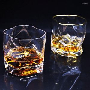 Verres à vin 300ml Coupe en verre à whisky torsadé avec des cocktails à whisky transparents bordés d'or Cocktail à l'ancienne