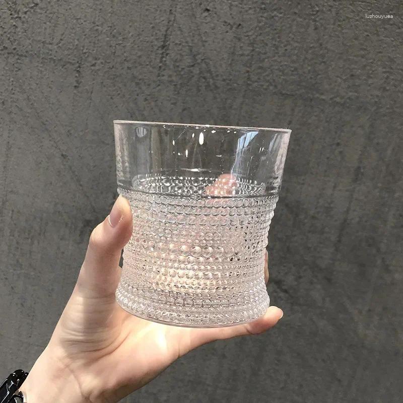 Wine Glasses 300ml Whiskey Cup Drinkware Restaurant Glass Embossed Ice Coffee Cold Drink Soda Water Juice