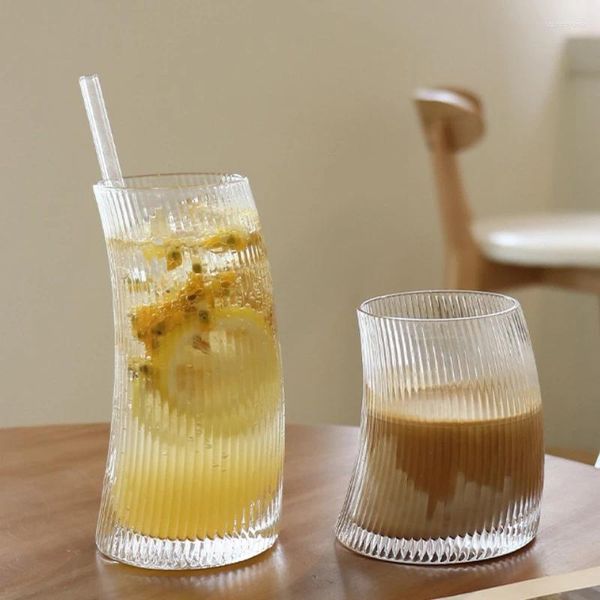 Copas de vino 350ml/480ml Tazas de café Taza de vidrio transparente Restaurante creativo Bebida a rayas Soda Burbuja Jugo de agua