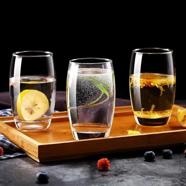 Copas de vino Botella de agua de 350 ml Taza de vidrio Taza simple para el hogar Taza de jugo Taza de leche transparente resistente al calor Taza para beber Tazas al por mayor YQ240105