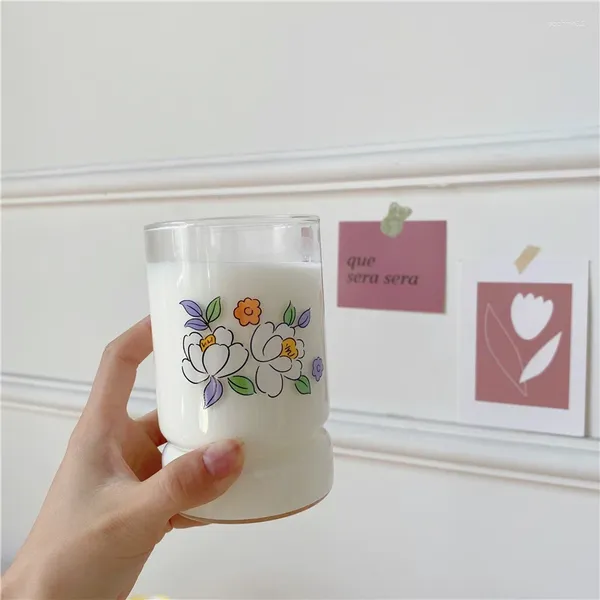 Verres à vin 360 ml de verre de fleurs créatives tasses de verre au lait tasse de café tasse de café bouteille d'eau mignonne pour adultes enfants fête à la maison buy
