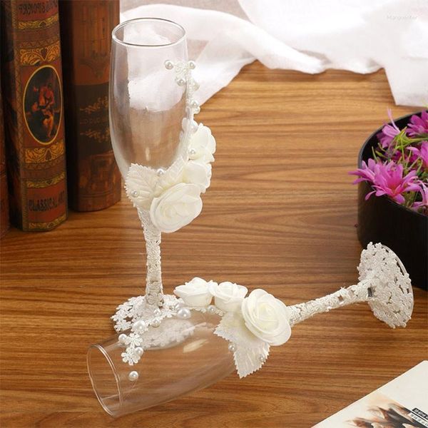 Verres à vin 367A 2 pièces tasses de décoration avec fleur de perle pour les fêtes boîte-cadeau de mariage