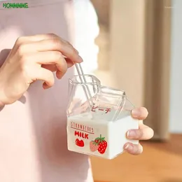 Wijnglazen 380ml Glas Creamer Box Hittebestendige Cartoon Mini Vierkante Melkpak Container Cup Water Kawaii Mok Fles