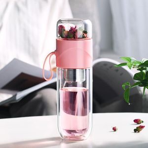 Wijnglazen 390 ml theekop draagbare dubbele wand borosilica glas infuser fles water met dekselfilter high-end elegant kantoor