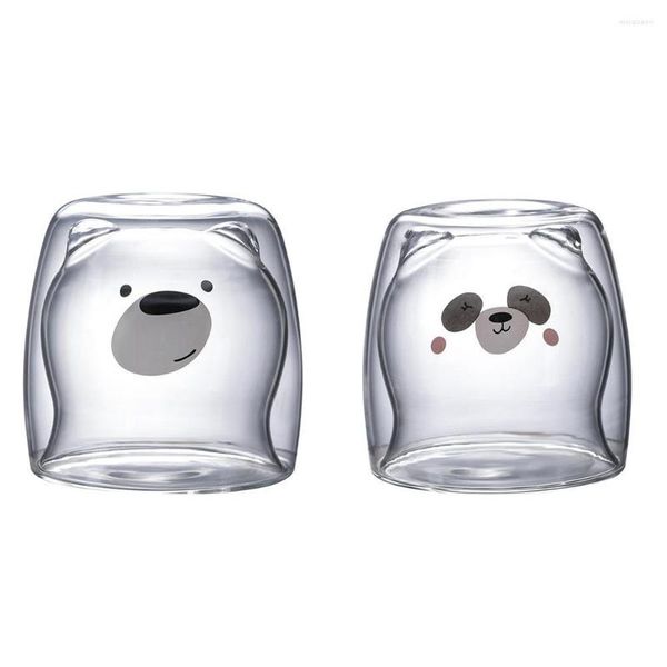 Copas de vino 3D de 2 niveles, innovador, encantador oso panda, taza de café, taza de vidrio de doble pared resistente al calor para jugo de leche, decoración de fiesta en casa