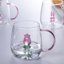Wijnglazen 3D Cartoon Dierglas Cup High Borosilicate Fruitsap koud drinken Water Tea Milk Koffie Mokken Valentijnsdag Wedding