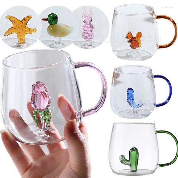 Verres à vin 3D Créative Glass Tasses Transparent Tasses avec poignée Caxe Café Bouteilles d'eau Couper Partner Milk Resistant Milk Festival Gift