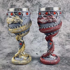 Copas de vino Escultura 3D Dragón chino personalizado Copa verdadera Tanque de acero inoxidable de alta apariencia Resina vintage