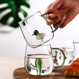 Wijnglazen 3D Stereo Animal Glass Tea Cup en Mokken Creatief schattig paar Kantoor Warmtewarmteweerstand Koffie Bubbel Vrouwelijke zomer