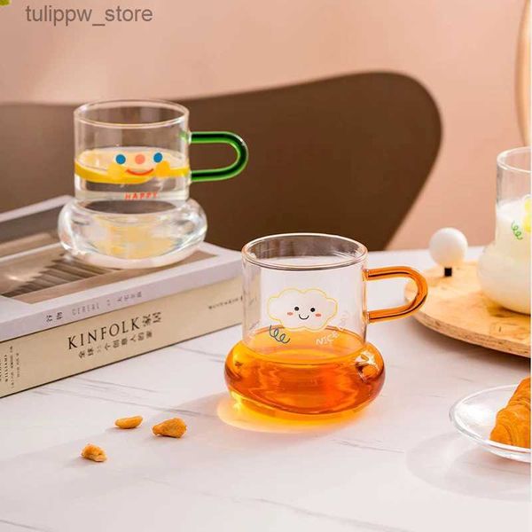 Copas de vino 4 bebidas de dibujos animados vidrio café leche tazas de té vidrio resistente al calor tazas de agua dibujos animados creativo lindo gato tazas vino tinto L240323