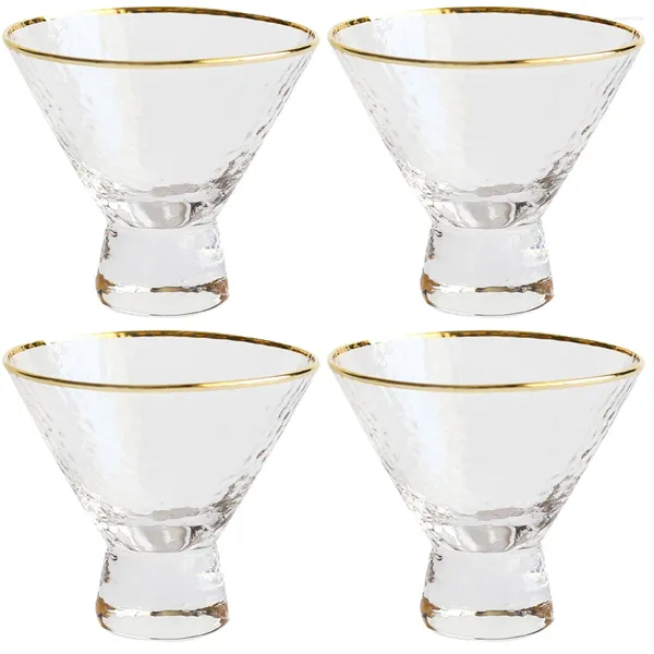 Copas de vino 4 piezas taza de helado jugo ensalada mousse desayuno martillo malla cristal cristal para bebida dorado