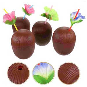 Verres à vin 4 pcs tasses de noix de coco tasse d'été tasses d'été décor hawaii fête des fournitures en plastique buvant un banquet hawaïen