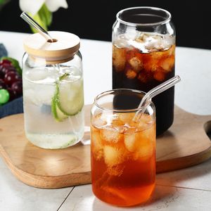 Verres à vin 400550ml tasse en verre avec couvercle de paille transparent bulle thé jus bière cola lait moka petit déjeuner boisson 230719