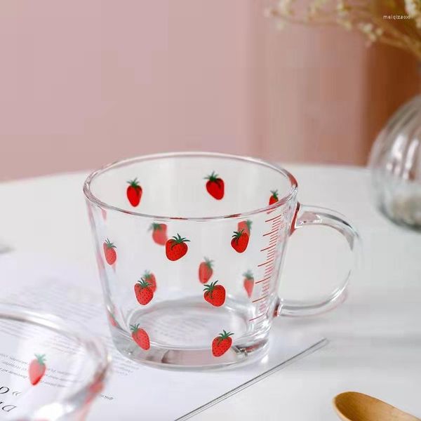 Verres à vin 400 ml mignon fruits imprimé tasse en verre Sakura cuillère lait avoine petit déjeuner tasses fraise pêche tasse à boire cadeaux pour les amis