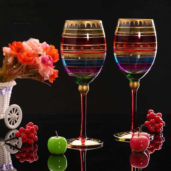 Verres à vin 400 ml verres à vin imprimés créatif peint à la main coupe de champagne gobelet coupe en verre sans plomb maison bar fête de mariage cadeaux L240323