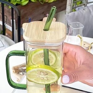 Verres à vin 400 ml Transparent Paille Verre Tasse Lait Jus De Fruits Avec Poignée Bureau Café Soda Drinkware Été Milkshake Tasses D'eau