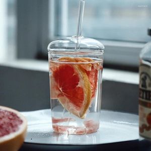 Wijnglazen 450 ml Hittebestendige transparante glazen beker met ronde deksel stro bubble thee watersapmelk koffiemok voor zomerfeestje
