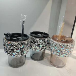 Wijnglazen 450 ml retro glazen stro kopje met deksel thuis ingelegde kristallen strass tumbler koffie draagbare kawaii platte bodem melk doos