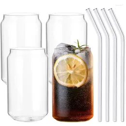 Verres à vin 4pcs 400 ml de verre de bière tasse de verre avec paille à bois d'alcool portable gobelet gobelet à café glacé tasse lait moka moka cola tasses