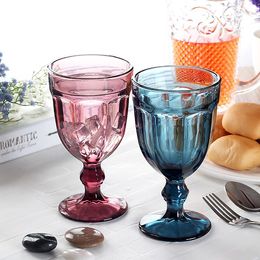 Verres à vin 4pcs Set 470ml Multicolore Relief Vintage Red Cup Hanap Ménage Mode Couleur Assortie Gobelets À Pied