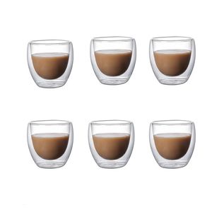 Copas de vino, 5 tamaños, paquete de 6 tazas de café de vidrio transparente de doble pared, juego de tazas con capa aislada para bar, té, leche, jugo, agua, espresso S 230923