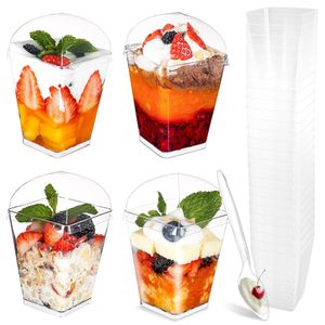 Verres à vin 50 100 pièces 150ML tasses à dessert en plastique jetables fête transparente tasse à crème glacée Scoop ensembles bricolage maison fournitures d'anniversaire de mariage 231018