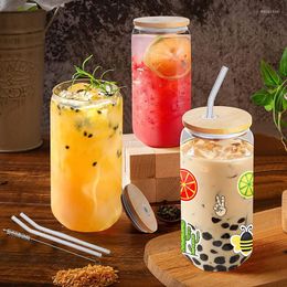 Verres à vin 500ml Bubble Tea Verre Tasse Réutilisable Paille Avec Couvercle Pour Boba Milkshake Smoothie Jus Boire Bar Party Drinkware Mason Jar