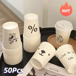 Verres à vin 50pcs 250ml gobelets en papier jetables épaissi maison café lait anniversaire cuisine fête vaisselle bulle tasse à thé 231211