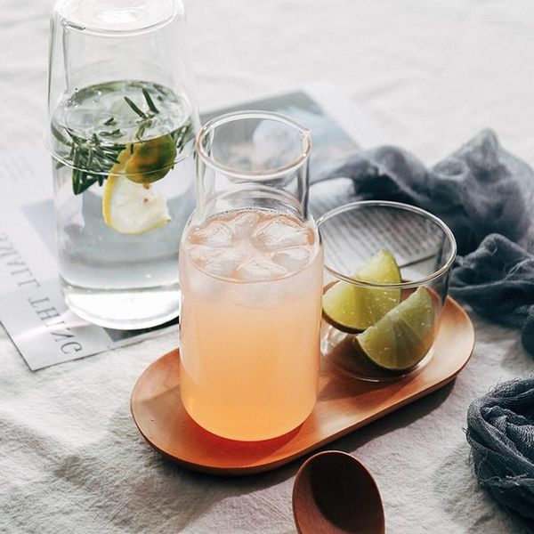 Verres à vin, ensemble de tasses à thé en verre de 550ml, style nordique, résistant à la chaleur, pour jus de lait, tasse à boire fraîche avec pichet à thé, bouteille d'eau