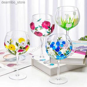 Verres à vin 610 ml de fleur peinte à la main oblet lass sans lass de plomb à la main de vin rouge Bi Volume Lass Tasse pour fête Weddin Christmas Ifts L49