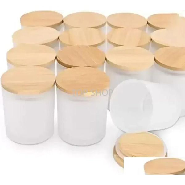 Casas de vino 6 oz Sublimación en blanco Jarca de vela de vidrio con tapas de bambú tazas de cerveza para hacer velas recipientes de diy entrega de caída h dhyls