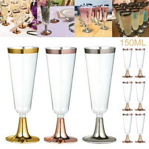 Verres à vin 6pcs 150ml flûtes à champagne en plastique jetables gobelet à cocktail en verre rouge fournitures de fête de mariage bar boisson tasse 230818