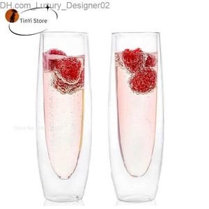 Verres à vin 6pcs verres à champagne ensemble la chaleur double paroi résiste à la tasse de verre sans stime étalants verres à vin flûte transparente pour le mariage Q240124