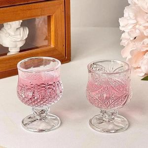 Wijnglazen 6pcs Vintage Canved Glass Goblet Clear Crystal Whisky Cups Creative Coffee Suice Cocktail Bar Drinking Ware