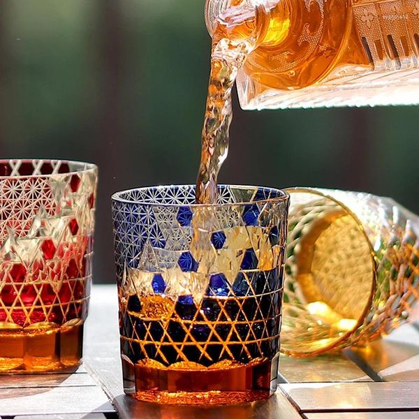 Cermas de vino 8.3 onzas de vidrio de whisky para bebidas Cognac Vodak a mano tallado japonés Edo Kiriko Crystal