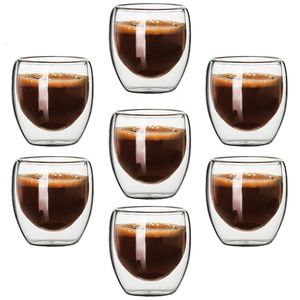 Verres à vin 80 ML Double Paroi En Verre Tasse Isolation Thermique Transparent À La Main Thé Boisson Tasses MINI Whisky Tasse Espresso Tasse À Café 230807