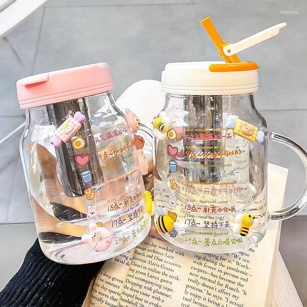 Copas de vino Botella de agua de vidrio Kawaii de 850 ml con filtro de infusor de té Tazas de café portátiles lindas Taza de calabaza de leche Regalo para niña