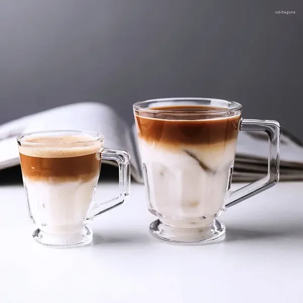 Copas de vino Tazas de café heladas en capas americanas Taza de vidrio con leche con extracto frío clásico con asa Taza de té pequeña Agua Cristal nórdico