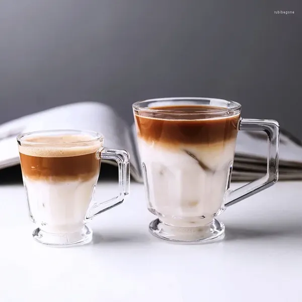 Verres à vin Tasses à café glacé en couches américaines Tasse en verre à latte à extrait froid classique avec poignée Petite tasse à thé Eau Cristal nordique