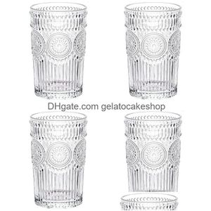 Verres à vin Coupe de classe antique Verre d'eau en relief clair Jus de tournesol Lait Boire Grande tasse à café Cadeau Drinkware Drop Deliver Dhmy4