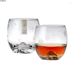Verres à vin Arrivées Fuji Whisky Cup Ice Flower Design Transparent Crim Crystal Glass Creative Brandy Rum Rhum Liquor Vaso