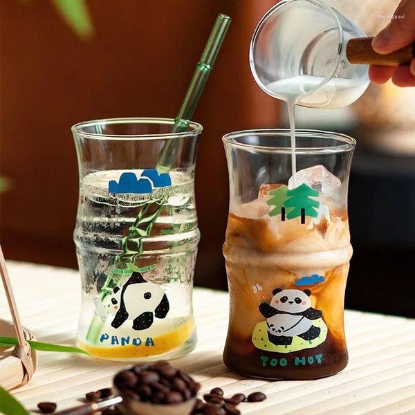 Copas de vino Taza de vidrio de bambú Diversión Dibujos animados Panda gigante Agua Creatividad en el hogar Linda Alta belleza Café Leche