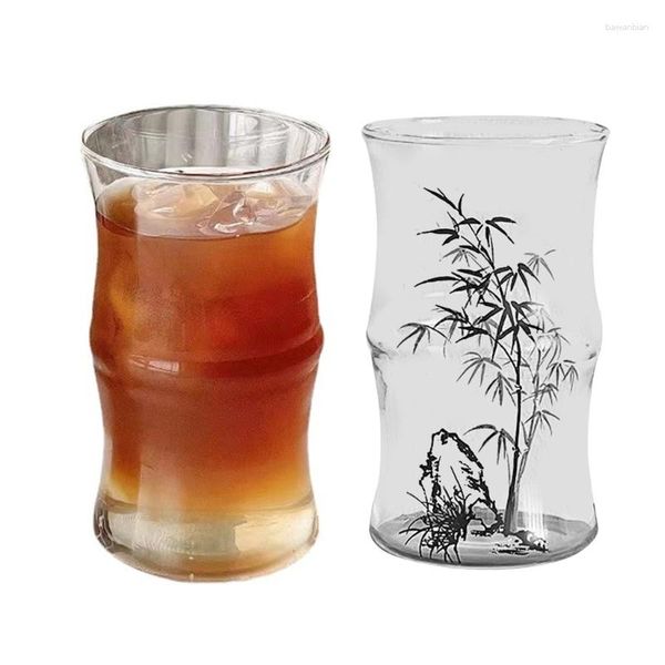 Verres à vin avec nœud en bambou, tasse à café, boissons, Lattes de lait, gobelets résistants à la chaleur, verre transparent, verres à boissons durables