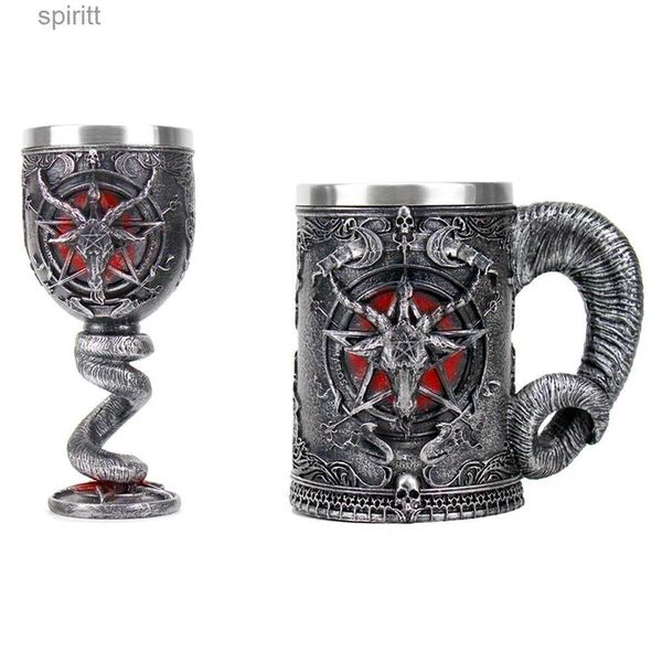 Copas de vino Baphomet Pentagrama Cuerno Copa Copa de vino Gótico Wicca Pagan Jarra mística Café Cerveza Tazas 600 ml 200 ml Mystic Wicca Fan Gift YQ240105