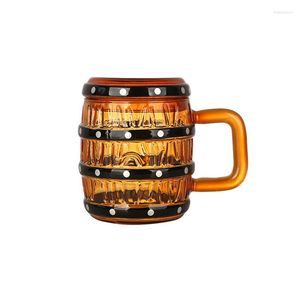 Copas de vino Jarra de cerveza 470ml 16oz Copa de vidrio con forma de barril de madera de gran capacidad con asa y tapa como One Piece Pirate 1