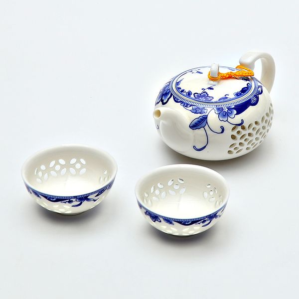Verres à vin bleu et blanc exquis théière en céramique bouilloires tasse à thé porcelaine chinois kung fu ensemble verres 230710