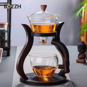 Wine Glasses BOZZH Heat Resistant Glass Tea Set Magnetic Water Diversion Rotating Cover Bowl Automatic Maker Lazy Kungfu Teapot Drinking 230620