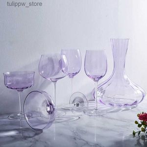 Wijnglazen Britse Lavendelbeker Champagneglazen Set Scandinavische stijl Nieuw Kristal Licht Luxe Wijnglas Thuis Gekleurde Glazen Bekers Karaf L240323