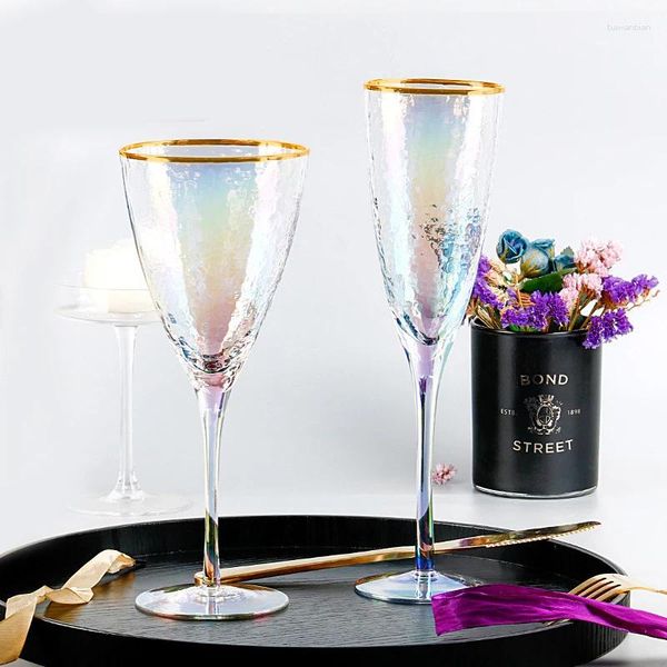 Verres à vin (peut graver le logo) 300ML Bord doré Verre en cristal Accueil Mariage Gobelet coloré utilisé pour boire des cocktails au champagne rouge